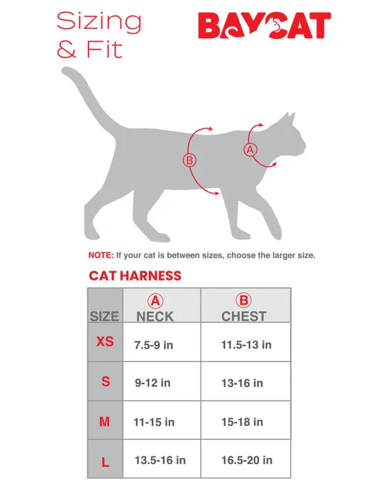 Baydog Baycat Harness Covert Black size guide