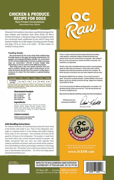 OC Raw Frzn Chicken & Produce Patties 6#