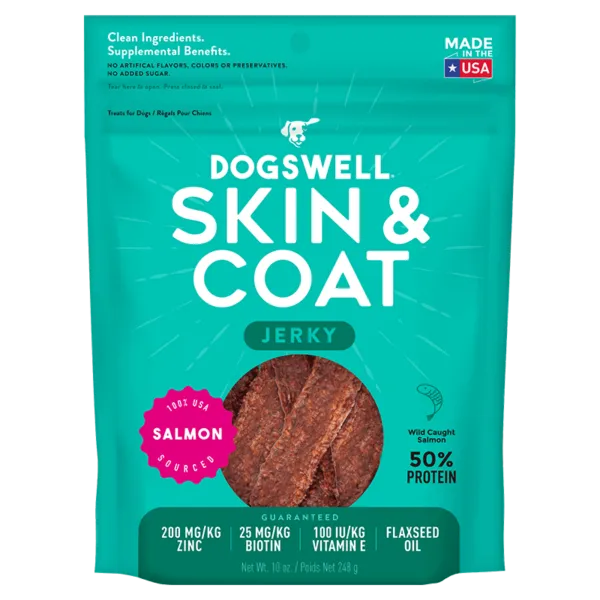 Dogswell Jerky Skin/Coat Slmn 10-oz