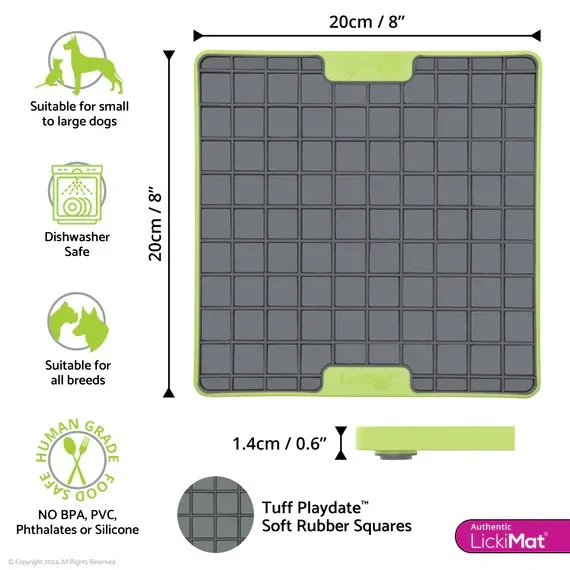 LickiMat Tuff Playdate Green dimensions graphic