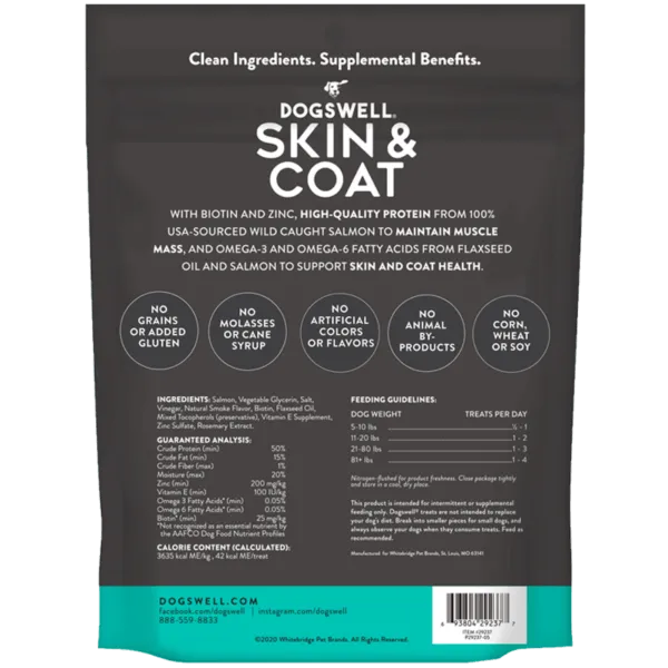 Dogswell Jerky Skin/Coat Slmn 10-oz