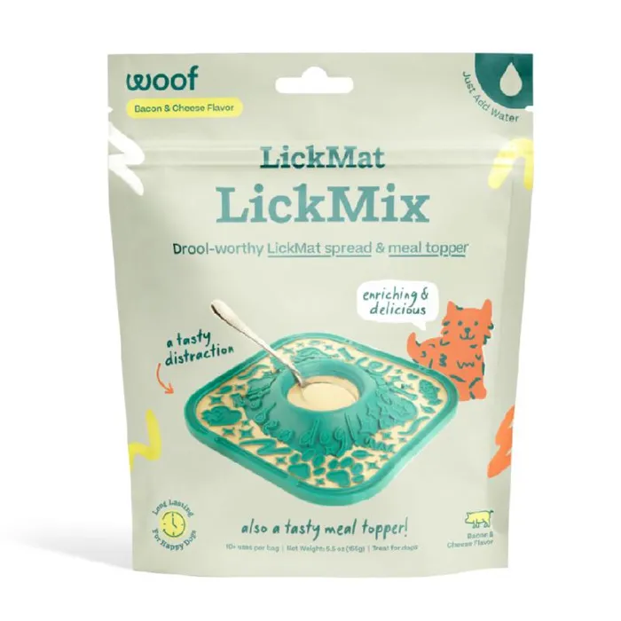 Woof Dog Treat Lick Mat Lickmix Bacon Cheese 5.5oz
