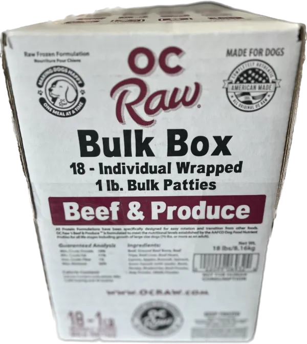 OC Raw Dog Frzn Beef & Produce Bulk Box 18#