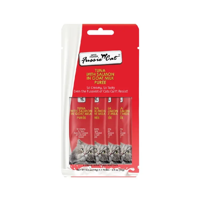 Fussie Cat Goat Milk Puree Tuna w/Slmn 4pk