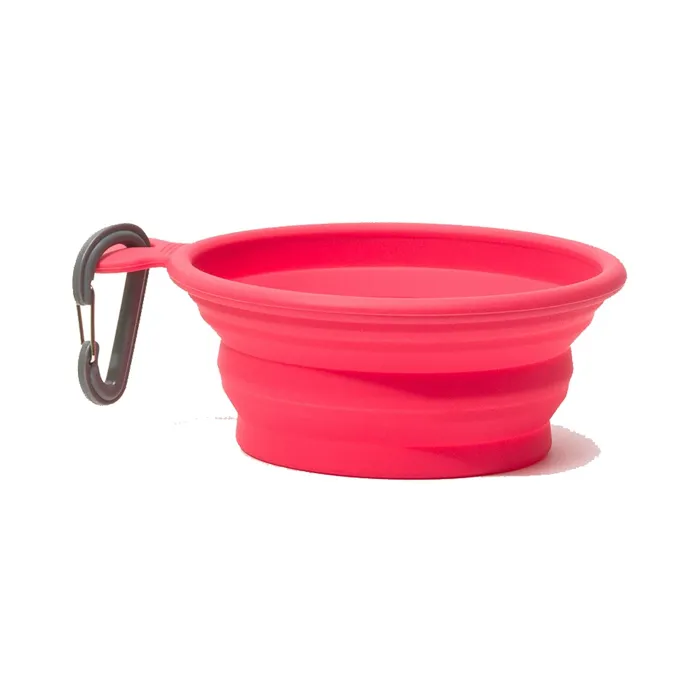 Messy Mutts Watermelon Red 3-cup collapsible bowl side view