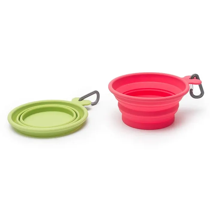 Messy Mutts red 3-cup collapsible bowl with green variant