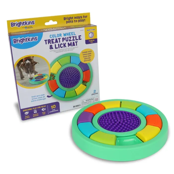 Brightkins Color Wheel Treat Puzzle Lick Mat package and toy
