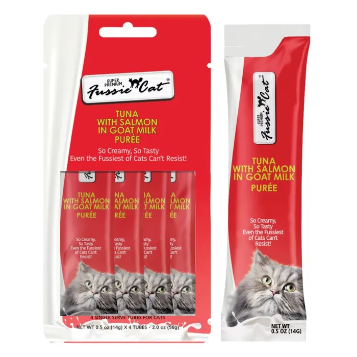 Fussie Cat Goat Milk Puree Tuna w/Slmn 4pk