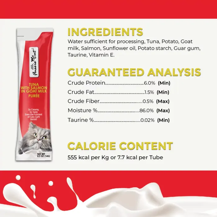 Fussie Cat Goat Milk Puree Tuna w/Slmn 4pk