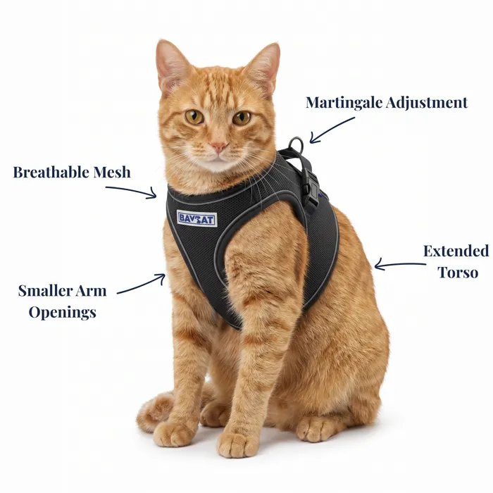 Baycat Harness + Leash Covert Black feature details