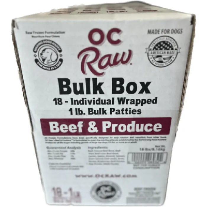 OC Raw Dog Frzn Beef & Produce Bulk Frzn 18#