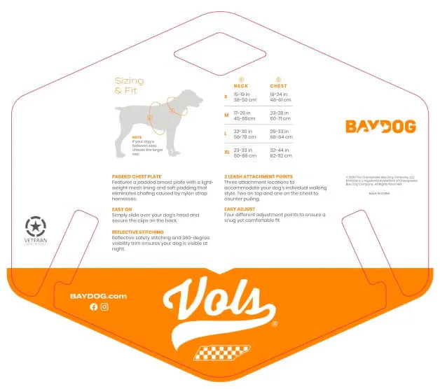Baydog Tennessee Volunteers harness XL packaging