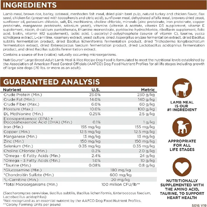 NutriSource Lamb & Rice LARGE BREED 26#
